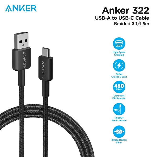 ANKER 322 USB-A TO USB-C CABLE - 0.9M